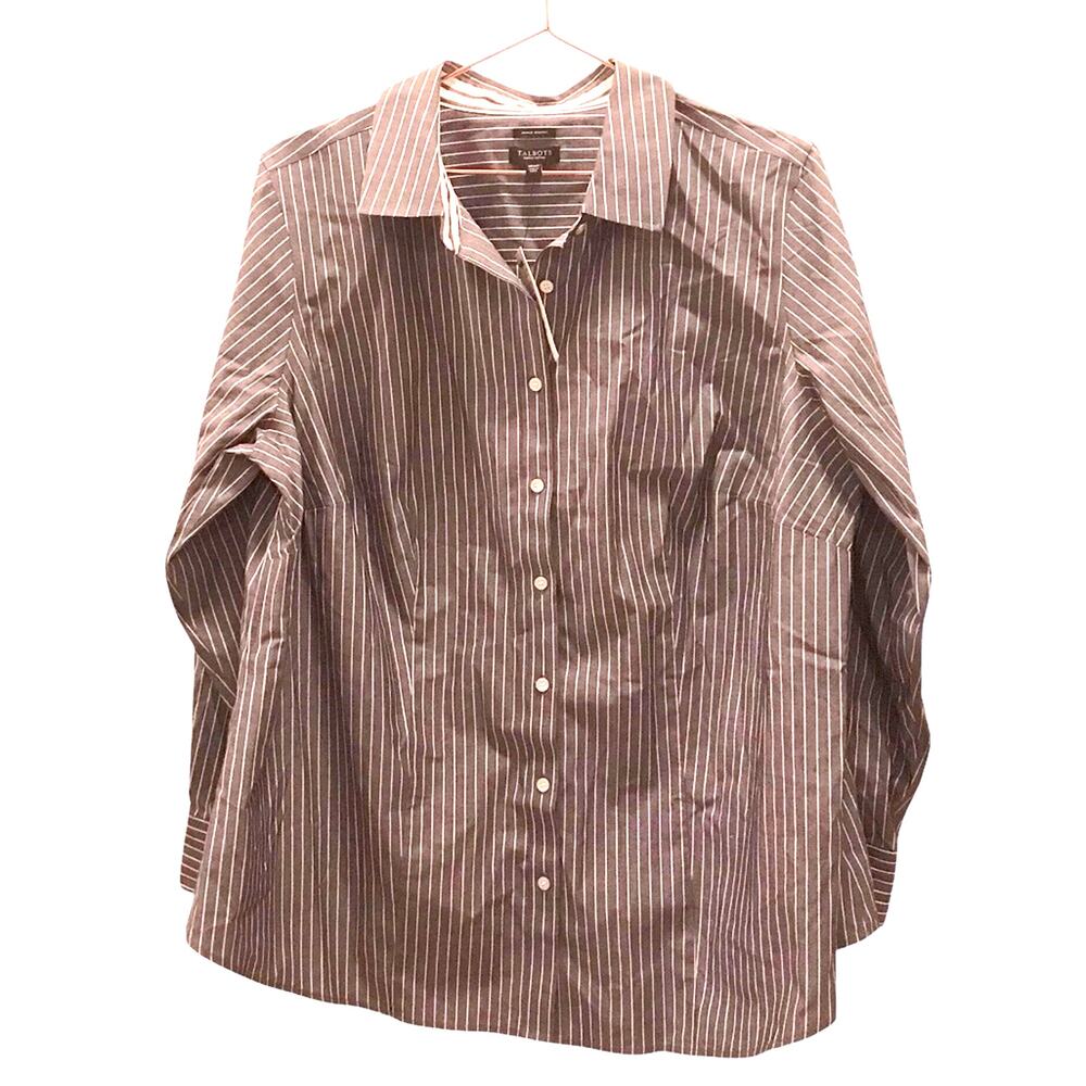 TALBOTS  GRAY AND WHITE PIN STRIPE button down shirt new with tag size 18WP